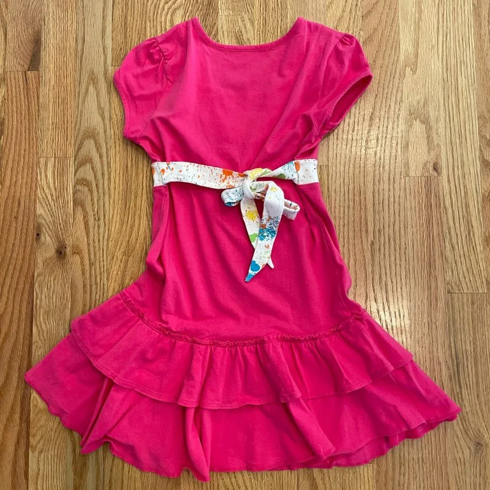 Justice Girls Pink Short Sleeve Dress Tiered Layers Tie Back Bow Size 12 M